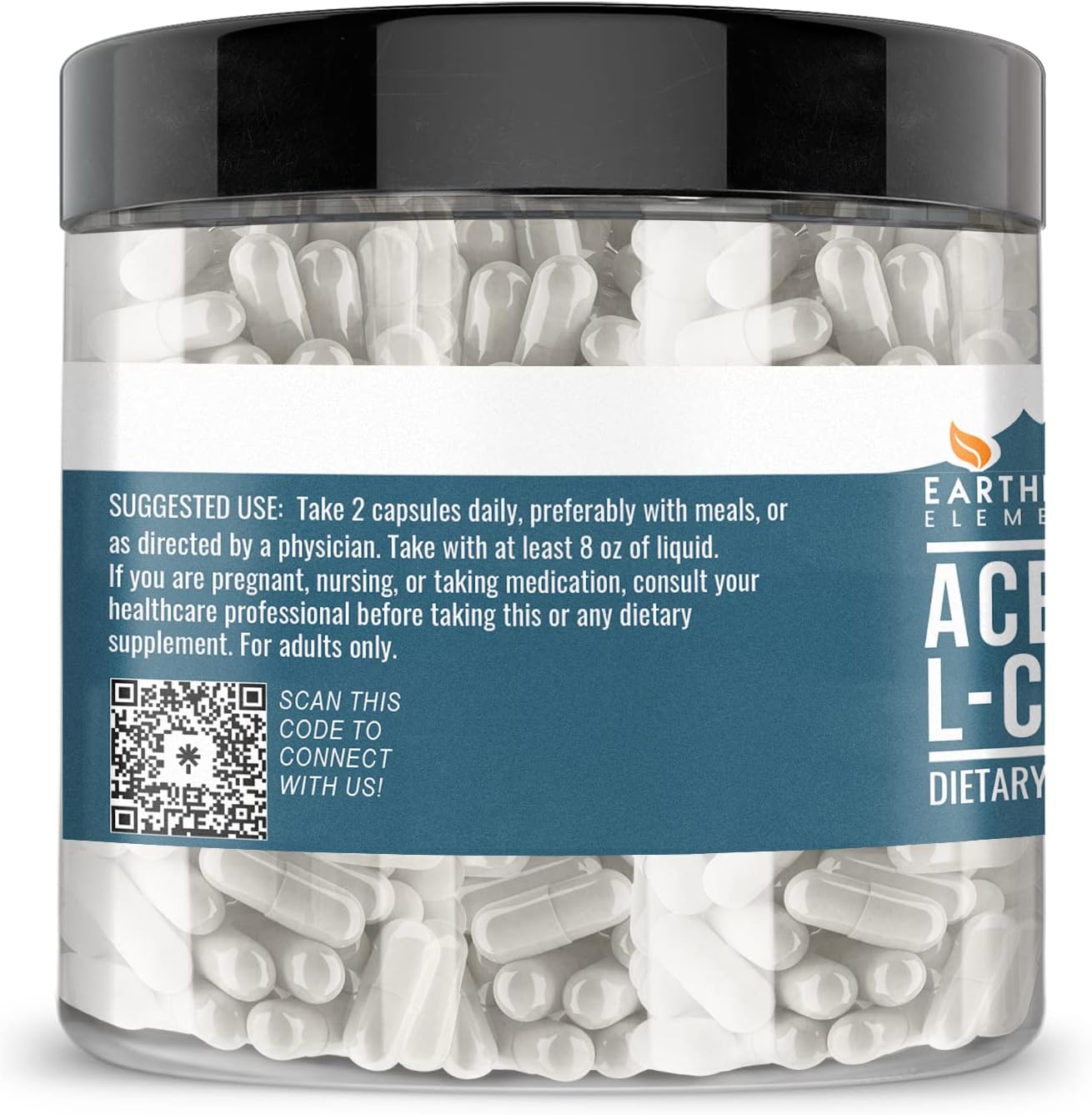 200 Capsules of Earthborn Elements Pure Acetyl L-Carnitine - No Additives