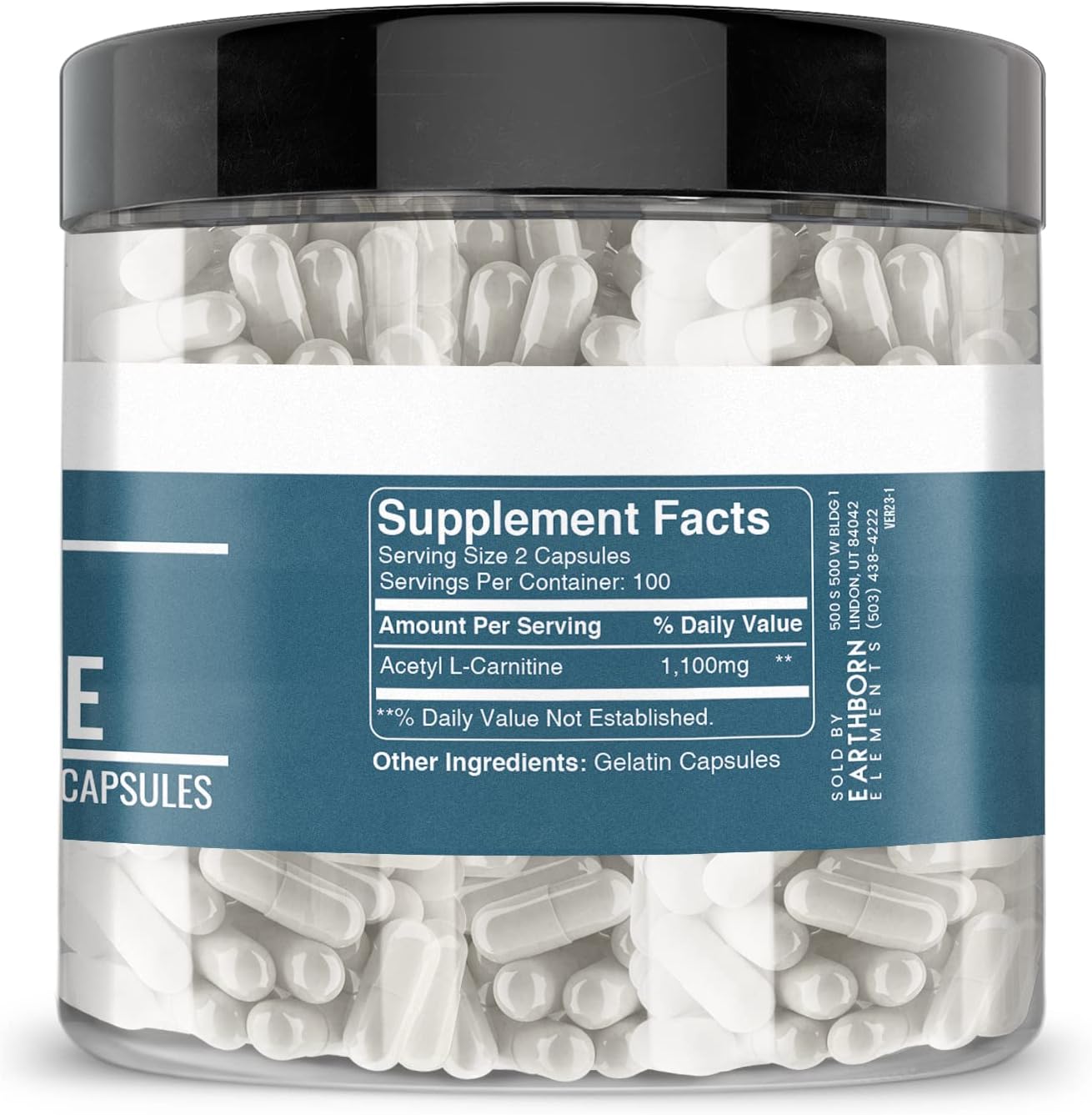 200 Capsules of Earthborn Elements Pure Acetyl L-Carnitine - No Additives