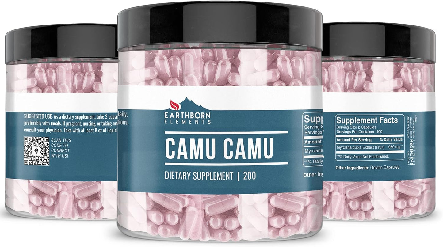 200 Capsules of Earthborn Elements Pure and Undiluted Camu Camu, Additive-Free
