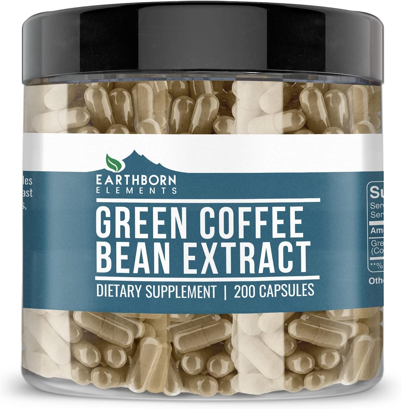 200 Capsules of Earthborn Elements Pure Green Coffee Bean Extract - No Additives, Undiluted