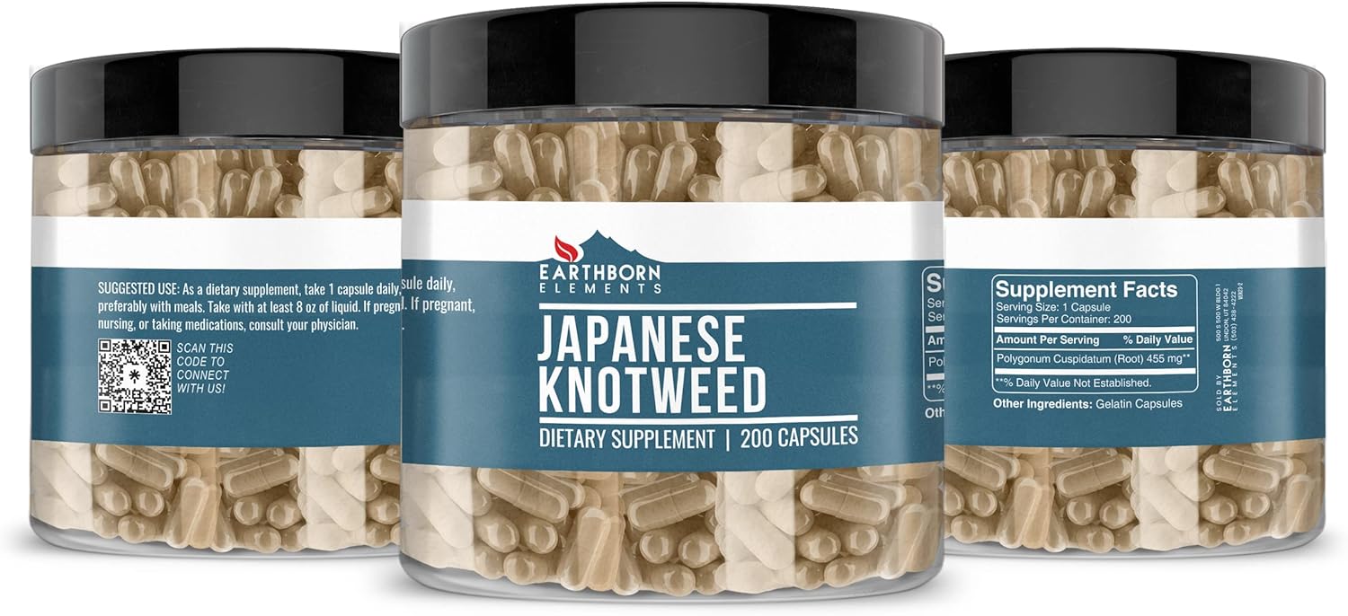200 Capsules of Earthborn Elements Pure Japanese Knotweed Extract, No Additives Included