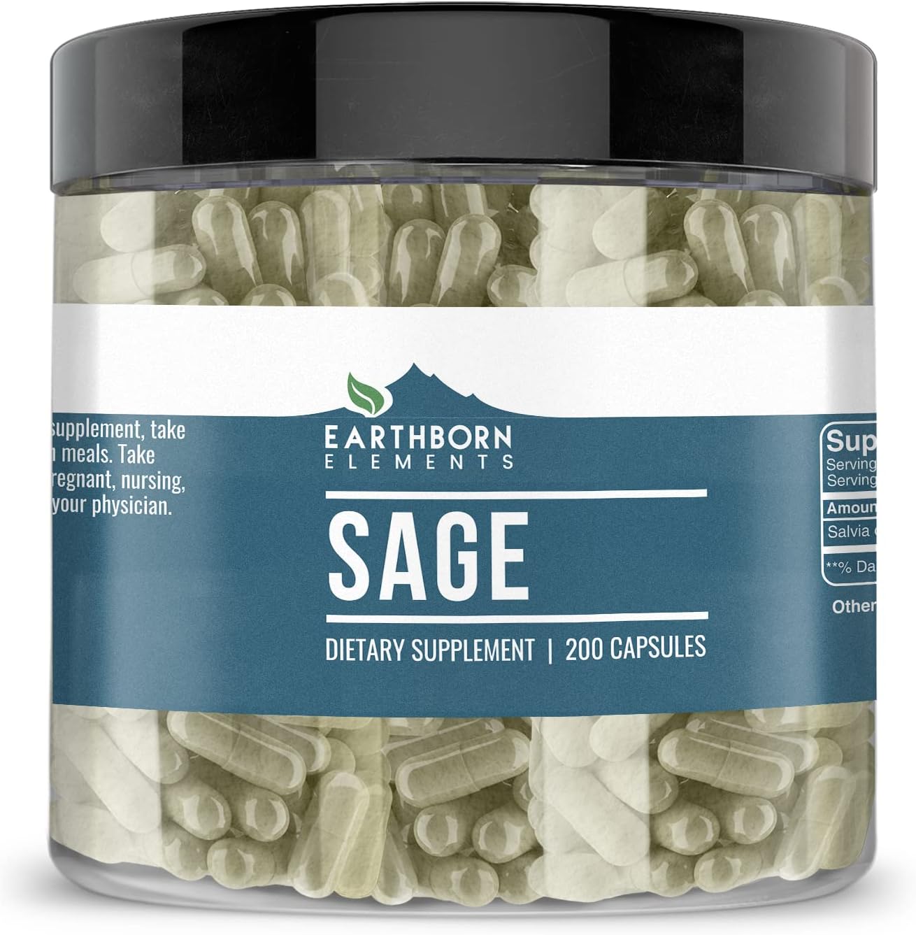 200 Capsules of Earthborn Elements Pure Sage Extract - No Additives, Undiluted Quality