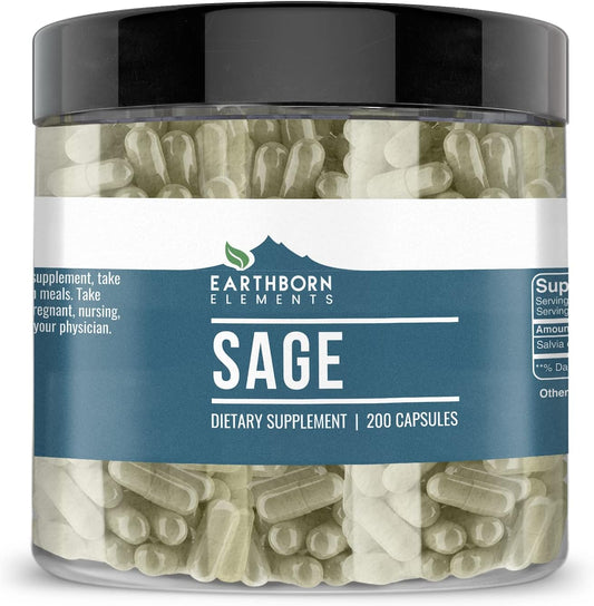 200 Capsules of Earthborn Elements Pure Sage Extract - No Additives, Undiluted Quality