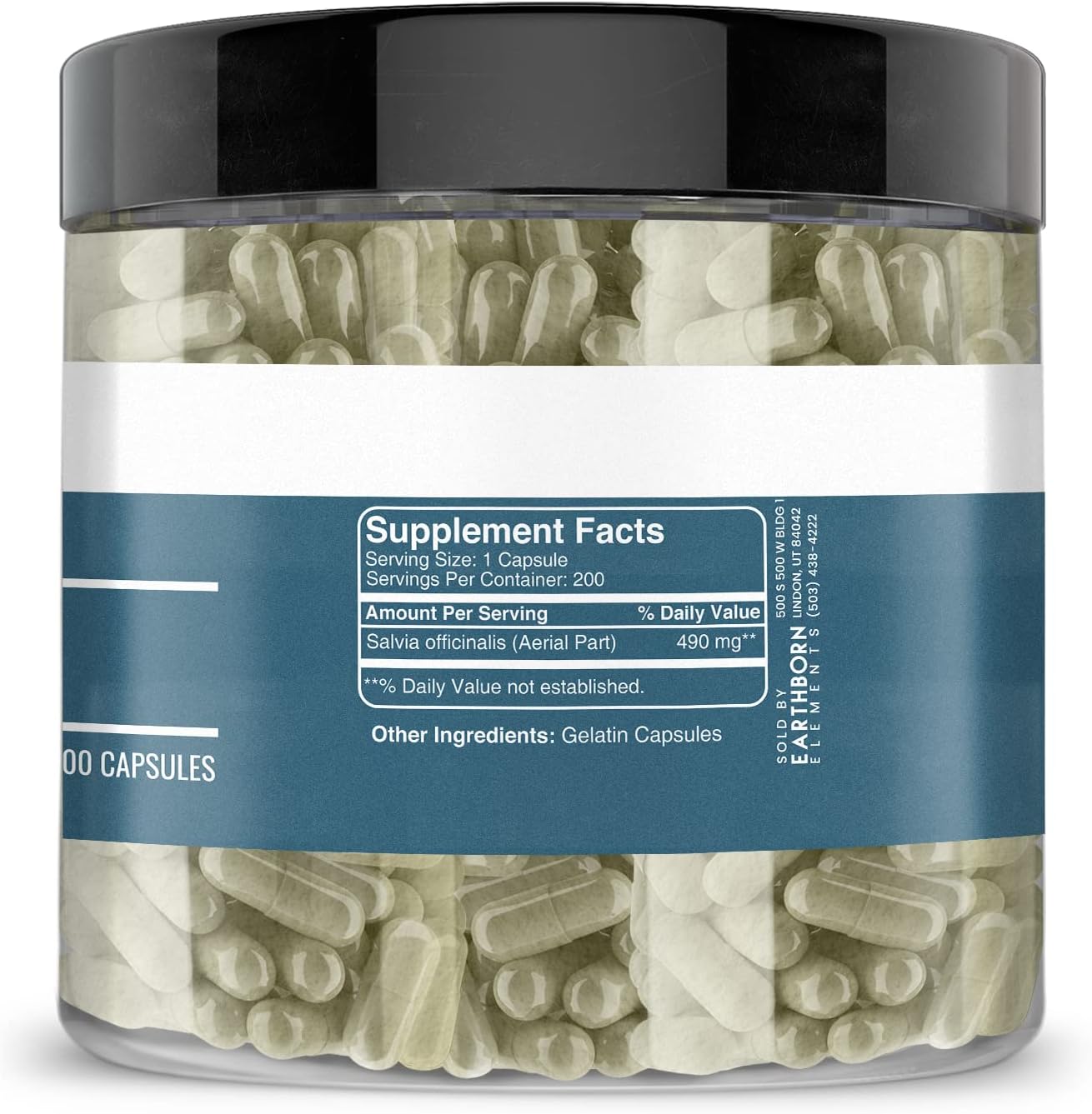 200 Capsules of Earthborn Elements Pure Sage Extract - No Additives, Undiluted Quality