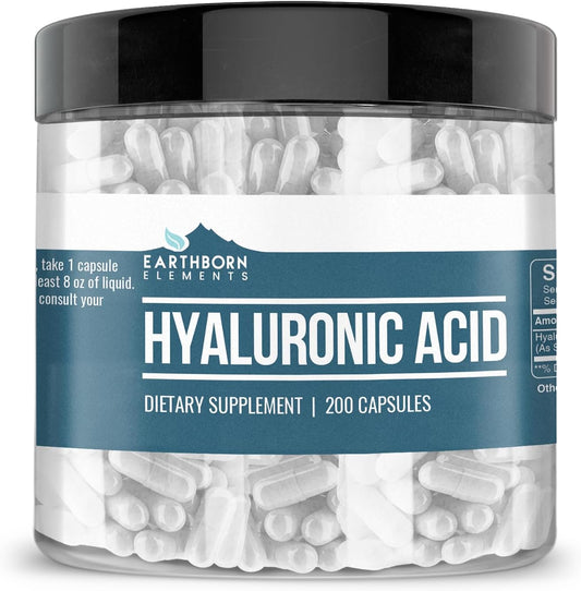 200 Capsules of Earthborn Elements Pure & Undiluted Hyaluronic Acid - Additive-Free Formula