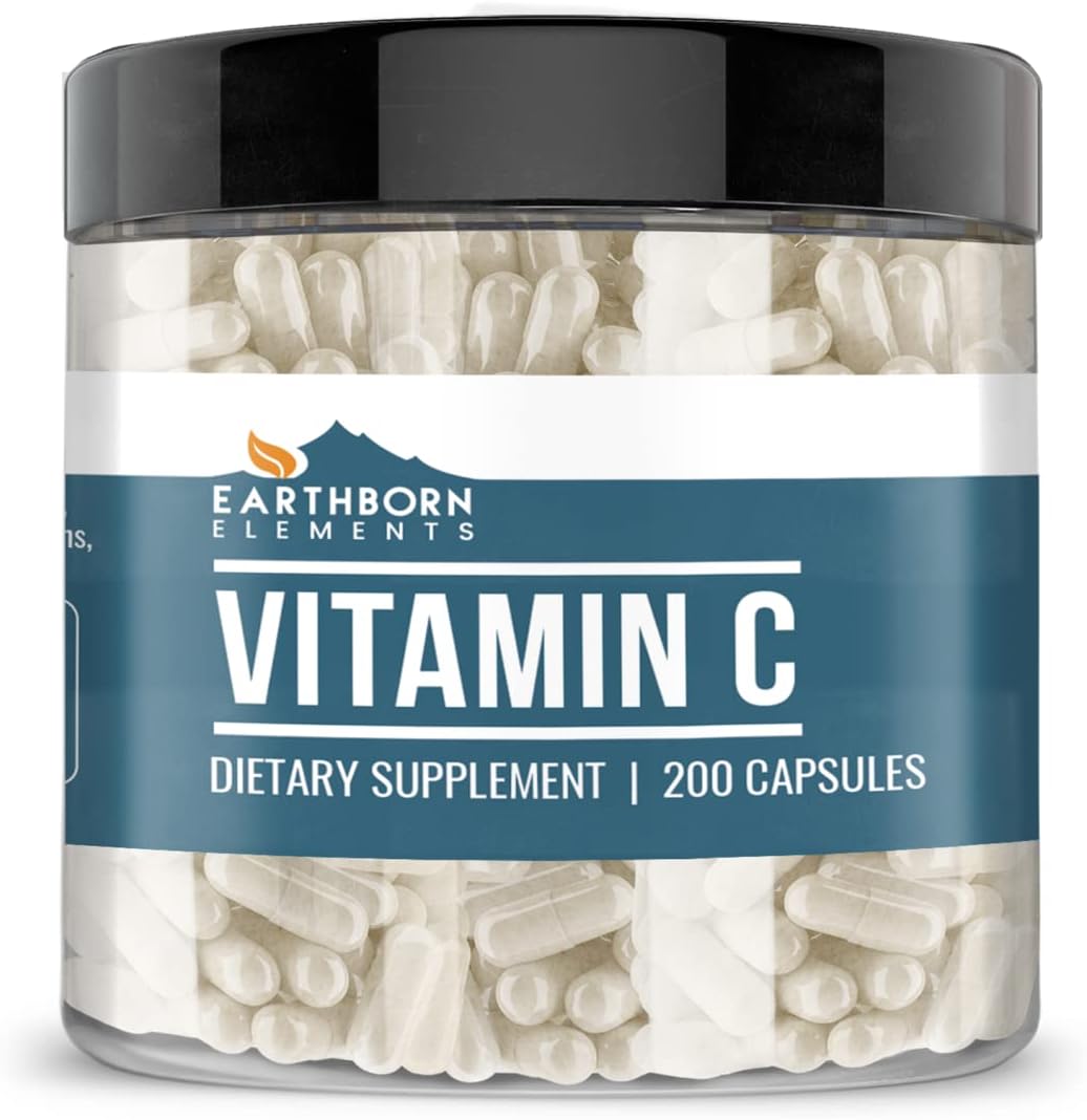 200 Capsules of Earthborn Elements Pure & Undiluted Vitamin C - No Additives