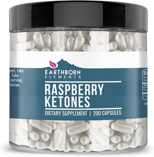 200 Capsules of Earthborn Elements Pure & Undiluted Raspberry Ketones - Additive-Free Formula
