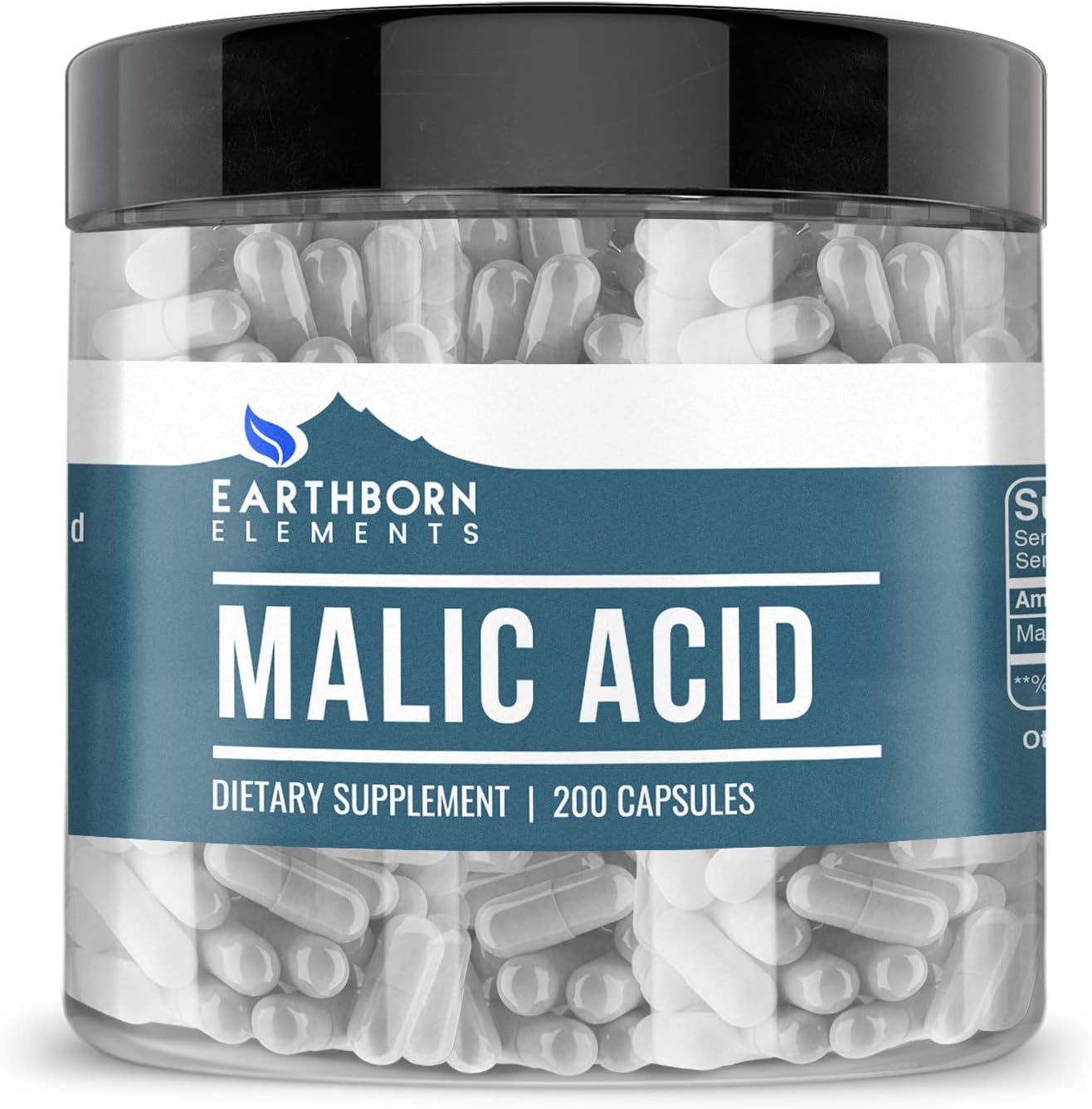 200 Capsules of Earthborn Elements Pure & Undiluted Malic Acid - No Additives, High Quality