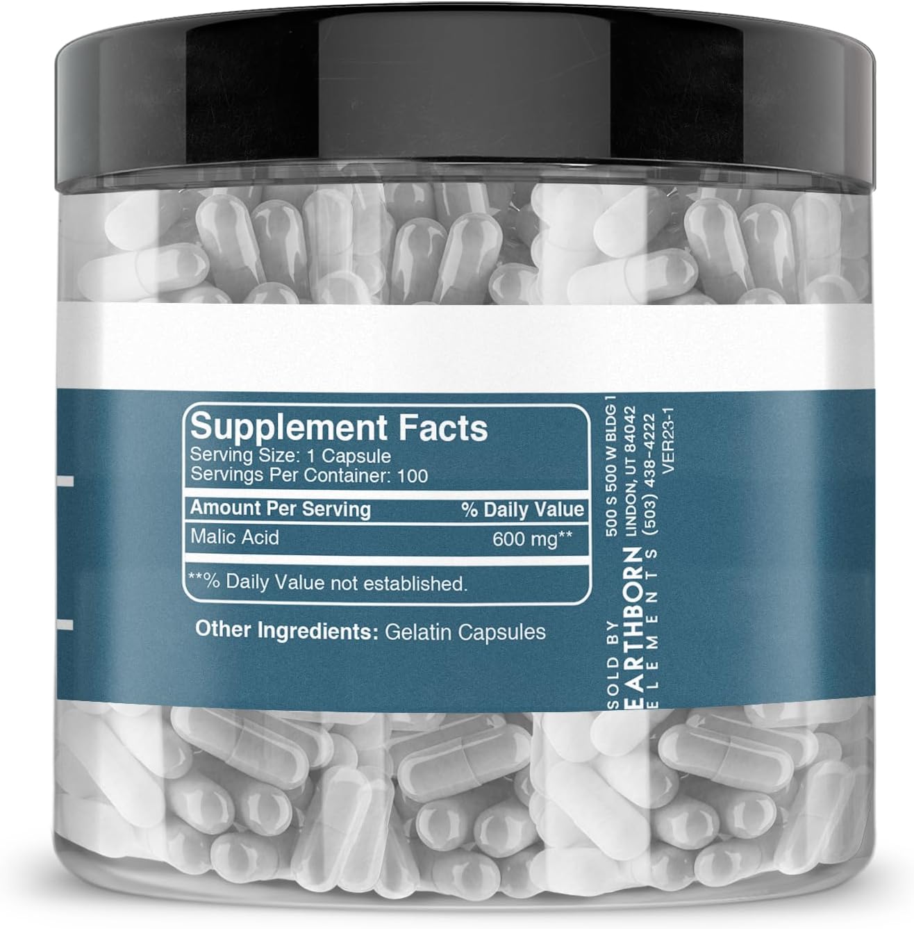 200 Capsules of Earthborn Elements Pure & Undiluted Malic Acid - No Additives, High Quality