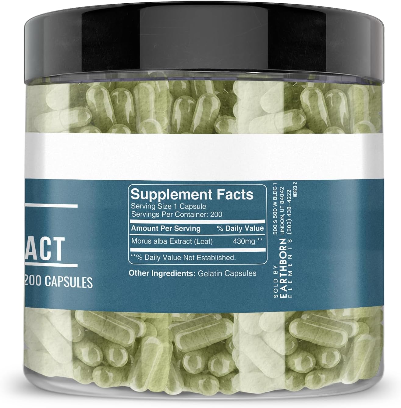 200 Capsules of Earthborn Elements White Mulberry Leaf Extract - Pure & Undiluted Formula with No Additives