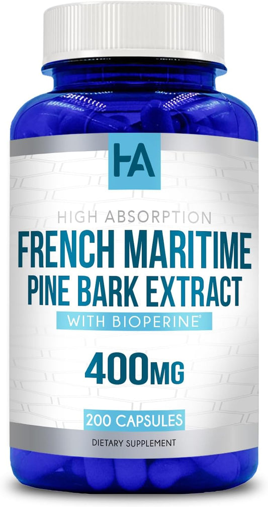 200 Capsules of Healing Awakening French Maritime Pine Bark Extract 400mg with Bioperine - Non-GMO Formula