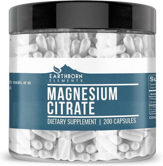 200 Capsules of Pure Earthborn Elements Magnesium Citrate Supplement, No Additives