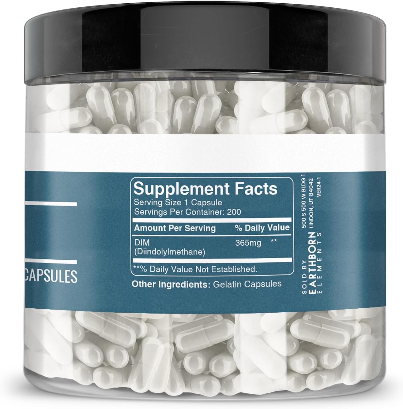 200 Capsules of Pure & Undiluted DIM (Diindolylmethane) by Earthborn Elements - Additive-Free Formula