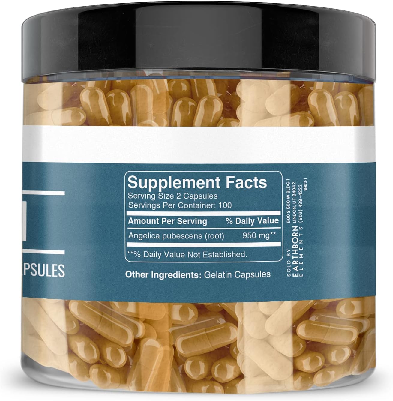 200 Capsules of Pure & Undiluted Dong Quai by Earthborn Elements - No Additives