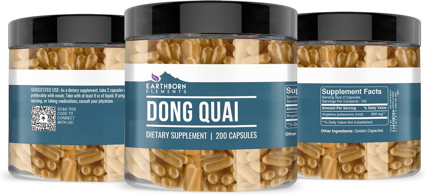 200 Capsules of Pure & Undiluted Dong Quai by Earthborn Elements - No Additives