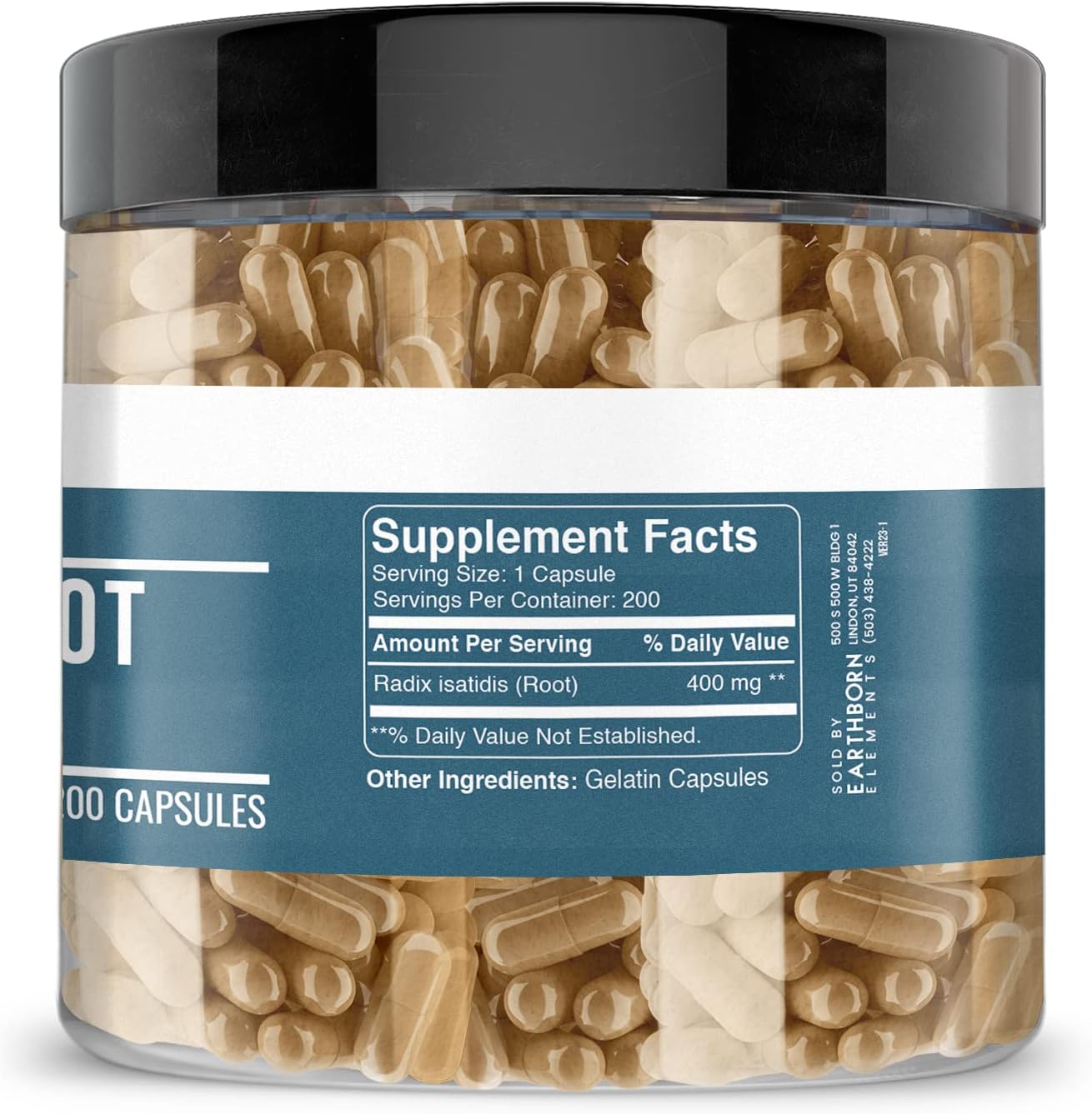 200 Capsules of Pure & Undiluted Isatis Root Extract by Earthborn Elements - No Additives Included