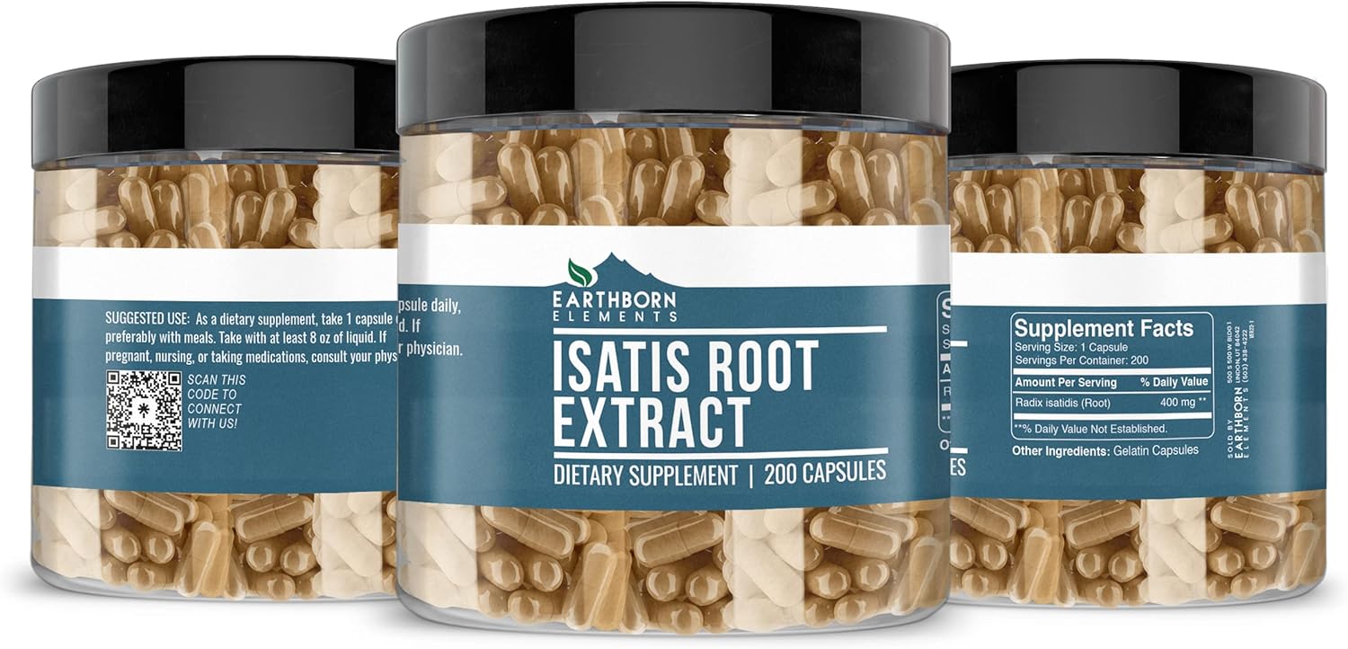 200 Capsules of Pure & Undiluted Isatis Root Extract by Earthborn Elements - No Additives Included