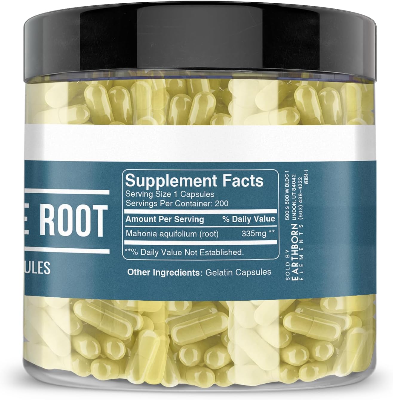 200 Capsules of Pure & Undiluted Oregon Grape Root by Earthborn Elements - No Additives Included