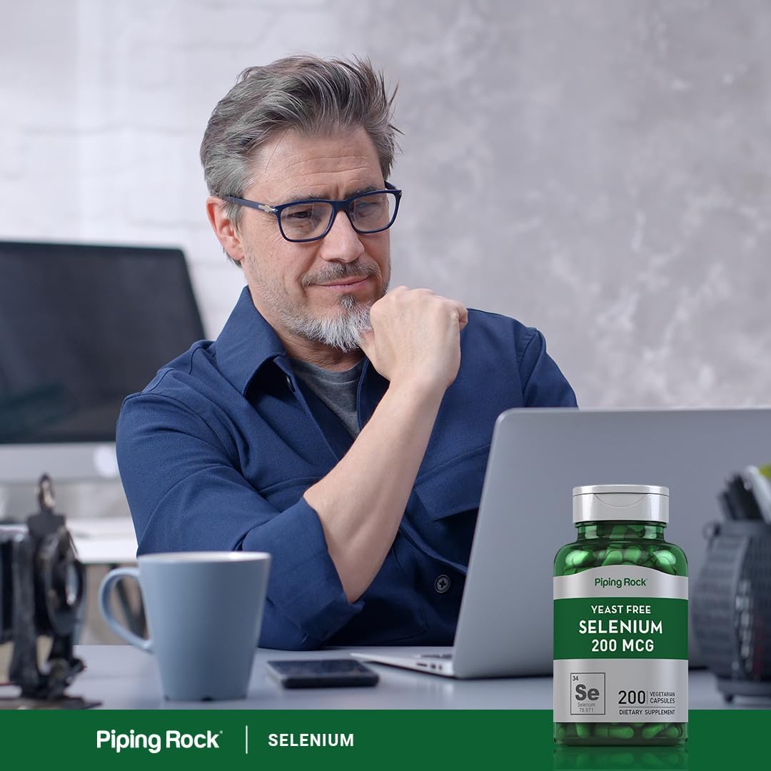 200 Capsules Piping Rock Selenium Supplement | Yeast Free, 200mcg | Vegetarian, Non-GMO, Gluten Free