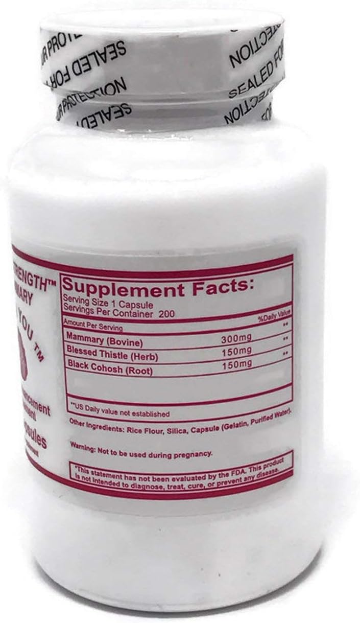 200 Capsules Super Strength Mammary Glandular Formula for Breast Health and Support