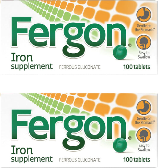 200 Count Fergon Iron Supplement Tablets, High Potency, Pack of 2