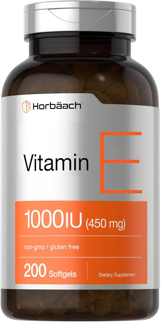 200 Count Horbäach Vitamin E 1000 IU Softgel Capsules - Non-GMO, Gluten Free & Preservative Free with Vitamin E Oil