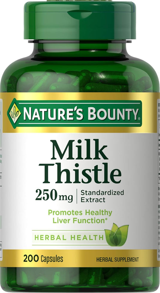 200 Count Nature's Bounty Milk Thistle Herbal Supplement Capsules, 250 mg per Serving