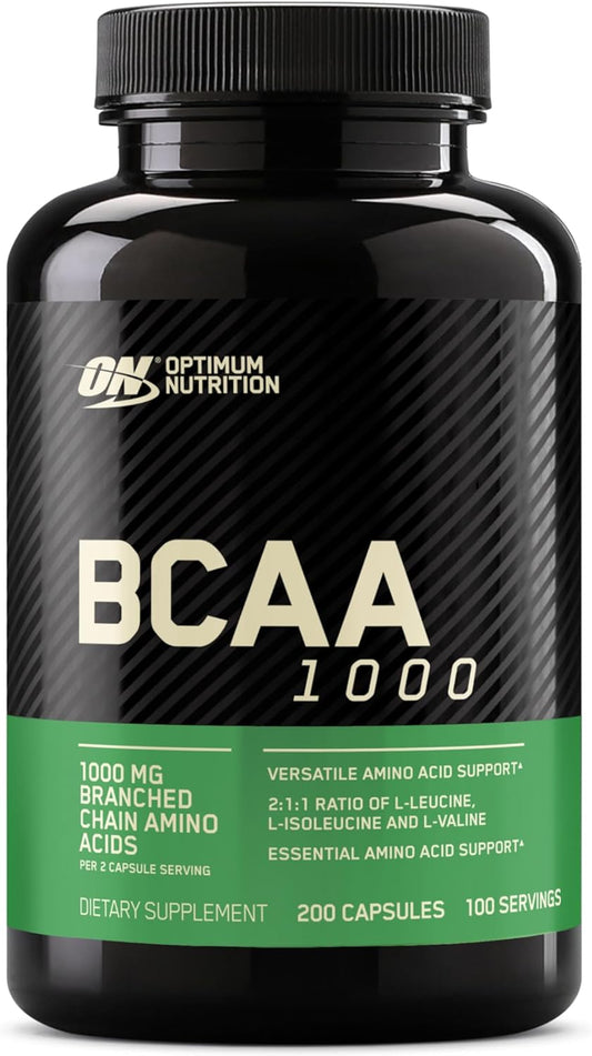 200 Count Optimum Nutrition BCAA Branched Chain Essential Amino Acids Capsules, 1000mg