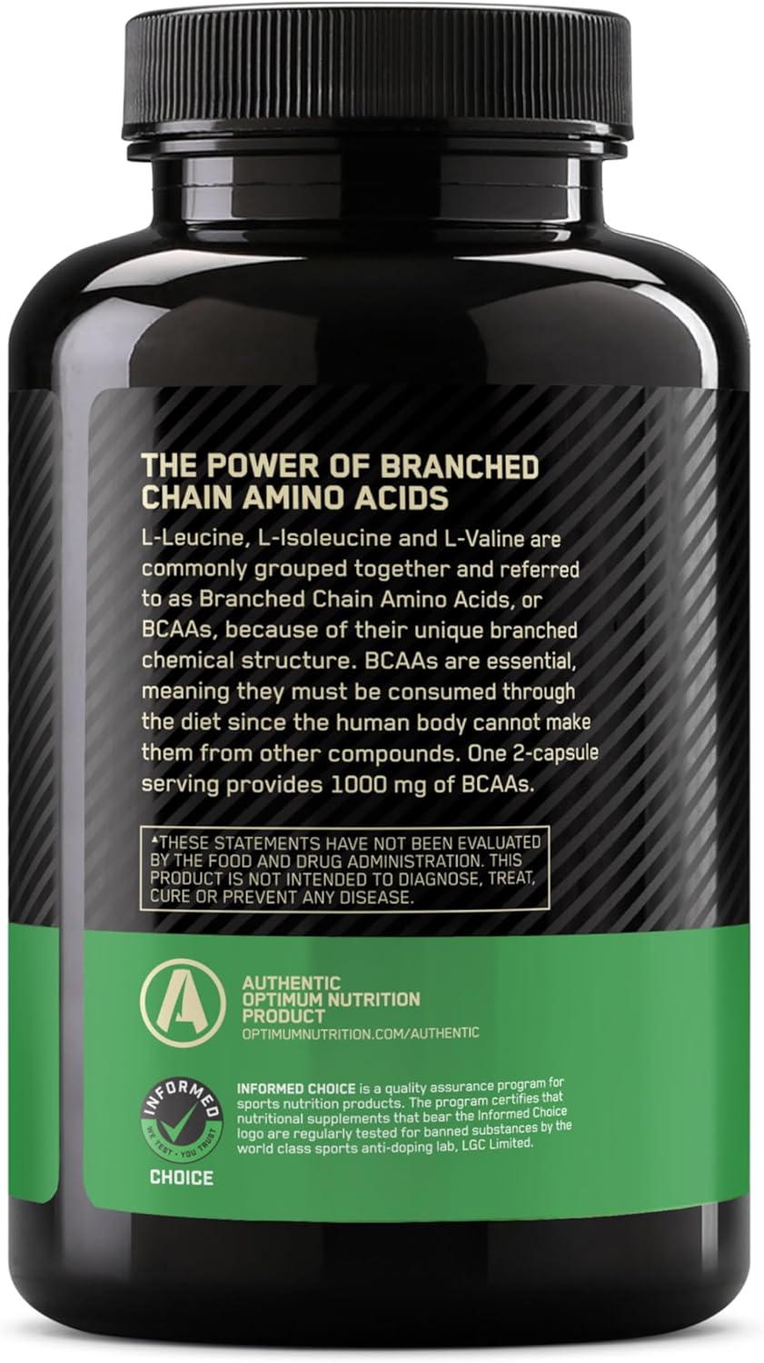 200 Count Optimum Nutrition BCAA Branched Chain Essential Amino Acids Capsules, 1000mg