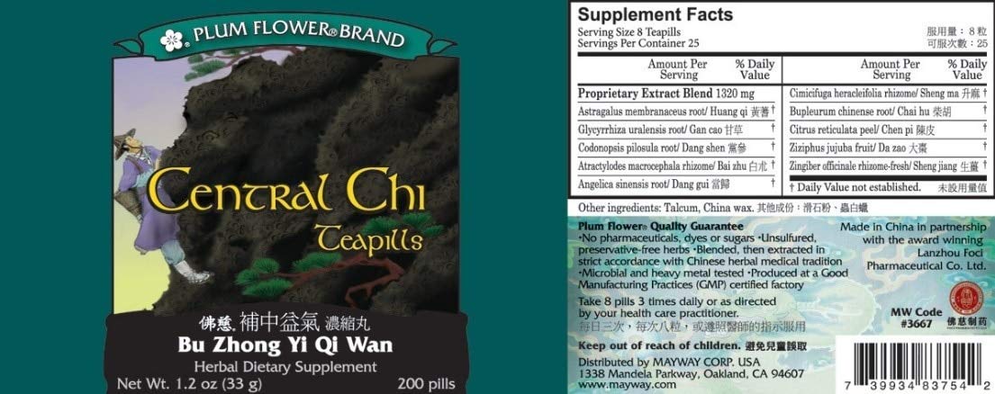 200 Count Plum Flower Chinese Tea Bu Zhong Yi Qi Wan for Central Chi Boost