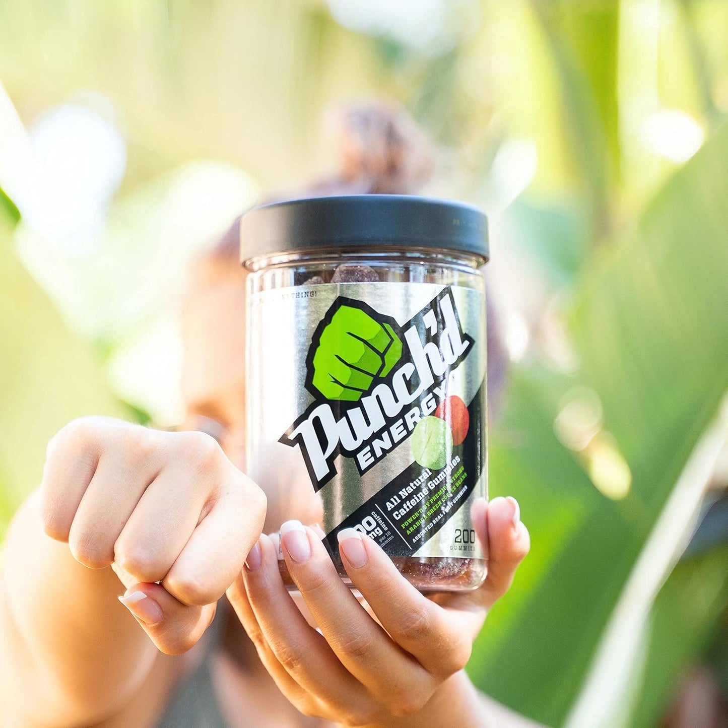 200 Count Value Jar of Punch'd Energy Natural Caffeine Gummies - 100mg Caffeine, Clean Label, Low Glycemic, Low Calorie, Vitamin C