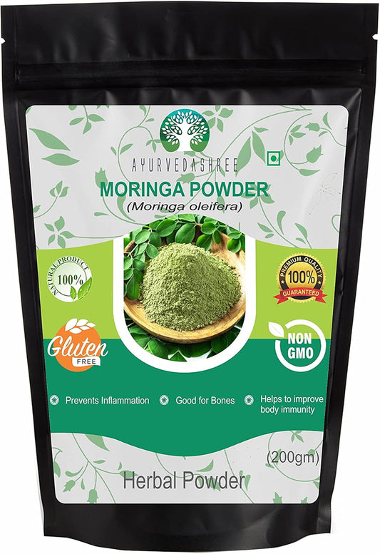 200 Gm Ayurvedashree Moringa Leaf Powder - Lab Tested, Non GMO, GMP Certified, Vegan