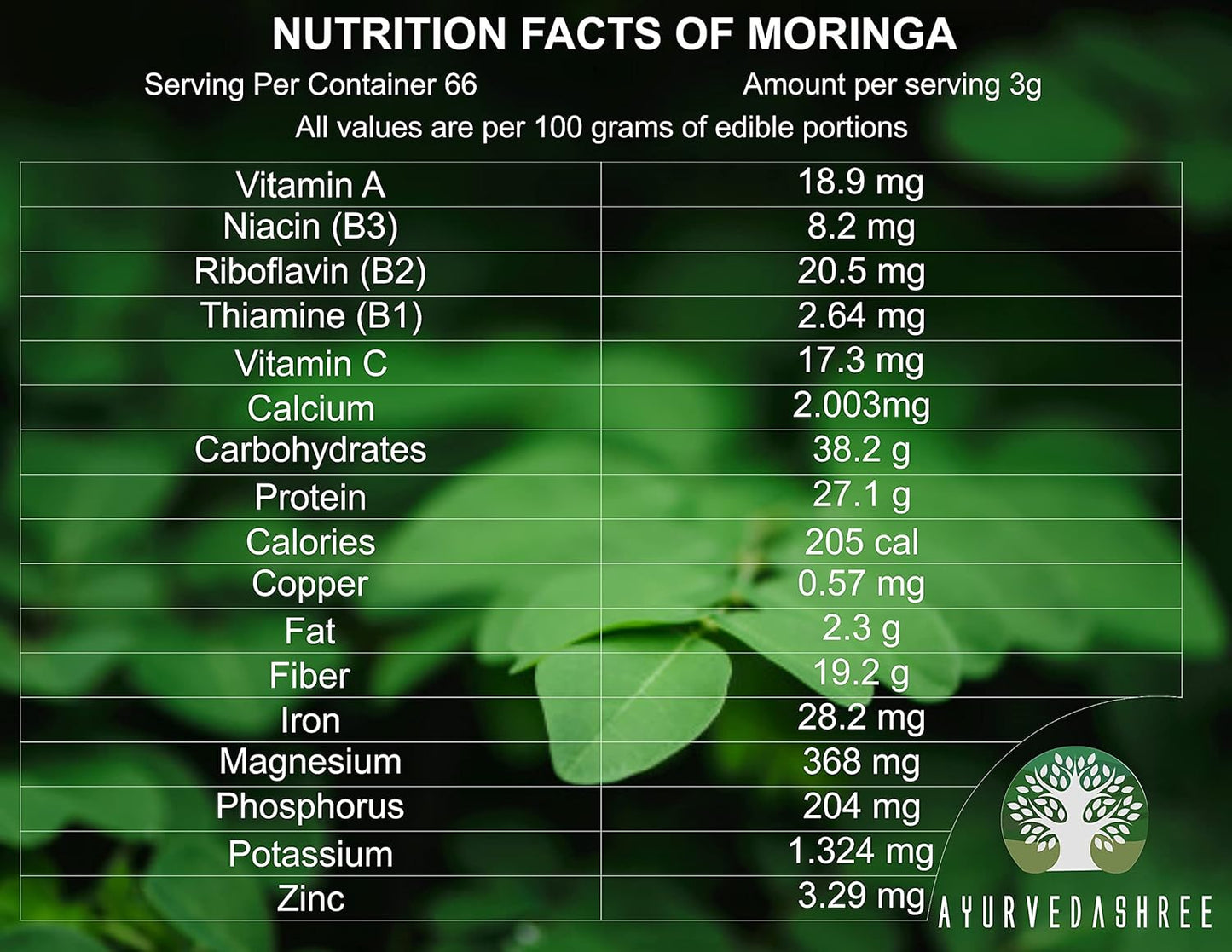 200 Gm Ayurvedashree Moringa Leaf Powder - Lab Tested, Non GMO, GMP Certified, Vegan