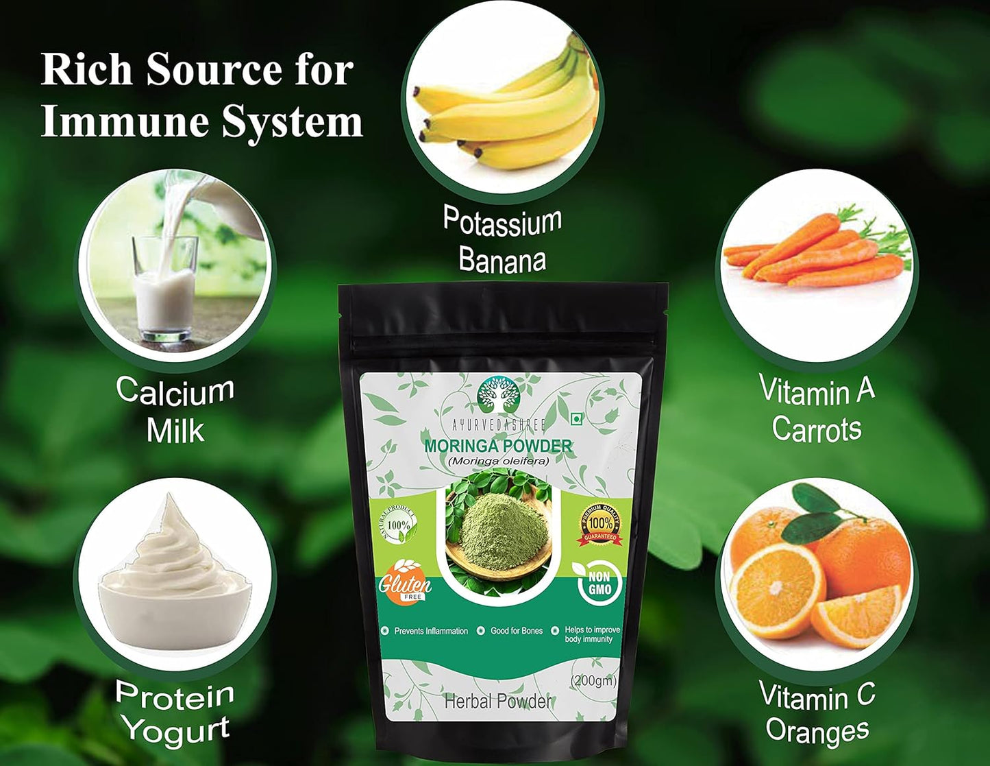 200 Gm Ayurvedashree Moringa Leaf Powder - Lab Tested, Non GMO, GMP Certified, Vegan