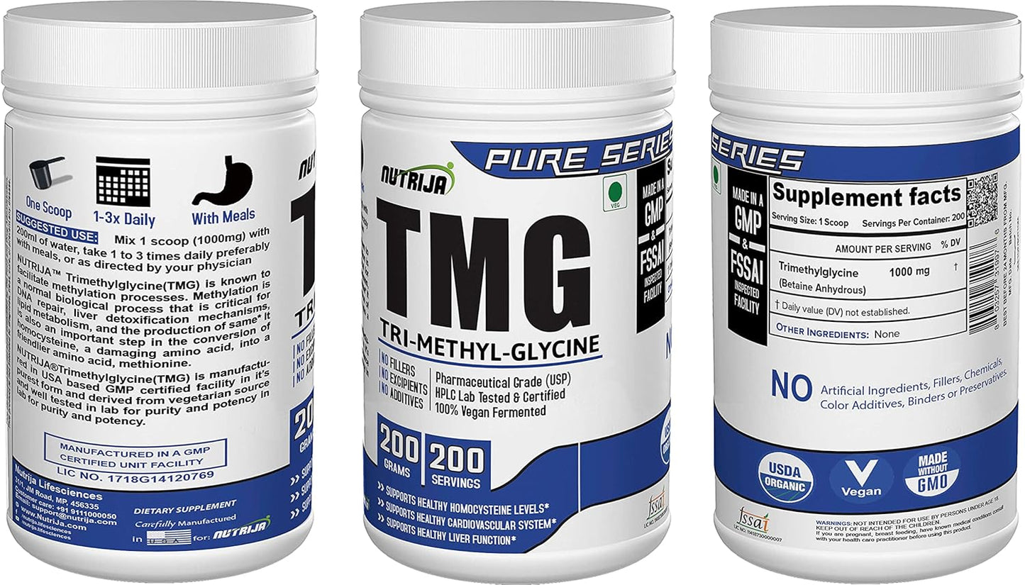 200 Grams of NutriJa Betaine Anhydrous (TMG) - Trimethylglycine Supplement