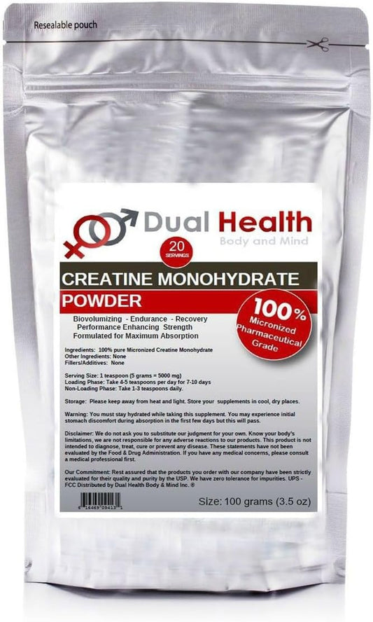 200 Mesh Pure Micronized Creatine Monohydrate Powder for Body & Mind - 100g (3.5oz) Bulk Supplement for Pre Workout, Strength, Muscle Recovery - 5g Serving Size for Athletic Performance