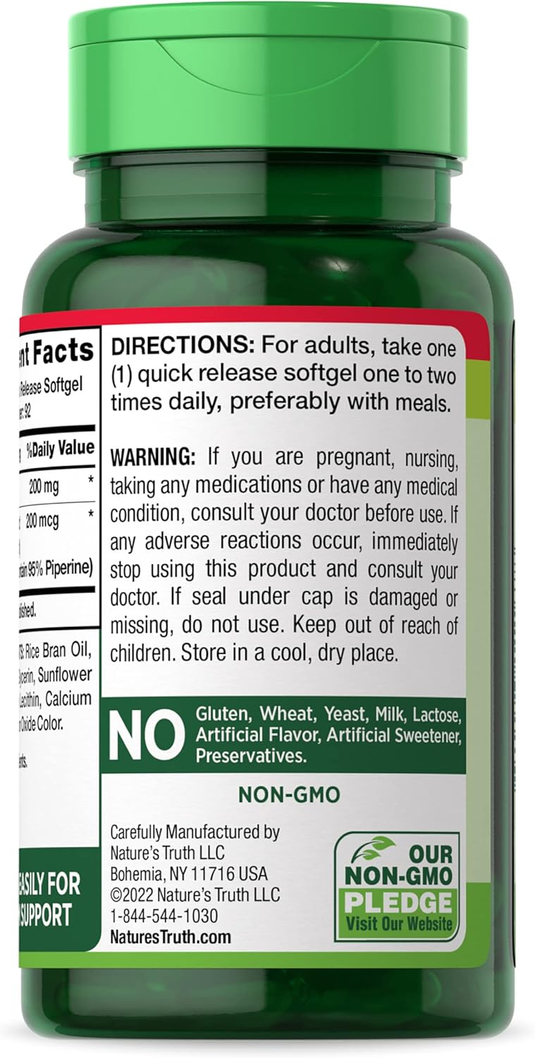 200 mg CoQ10 Softgels with Black Pepper Extract - 92 Count, Non-GMO & Gluten Free for Enhanced Absorption