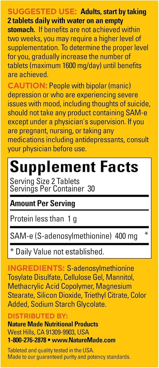 200 mg SAM-e Tablets for Mood Support - 60 Count