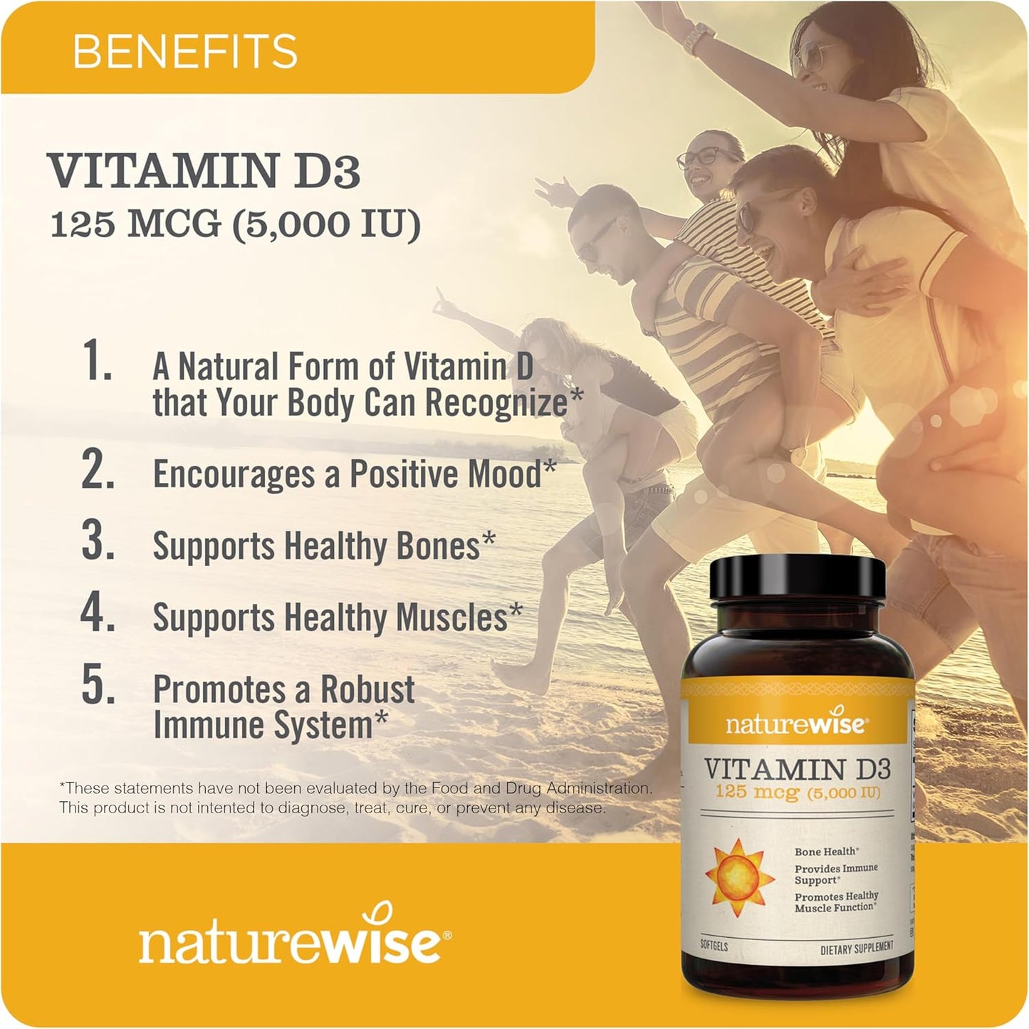 200 Mini Softgel NatureWise Vitamin D3 5000iu (125 mcg) for Immune Support, Muscle Function & Bone Health - Non-GMO, Gluten Free, Organic Olive Oil - 200-Day Supply