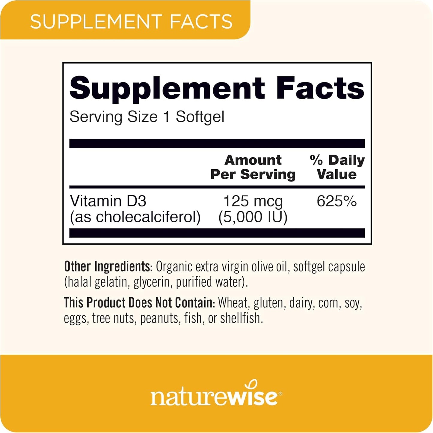 200 Mini Softgel NatureWise Vitamin D3 5000iu (125 mcg) for Immune Support, Muscle Function & Bone Health - Non-GMO, Gluten Free, Organic Olive Oil - 200-Day Supply