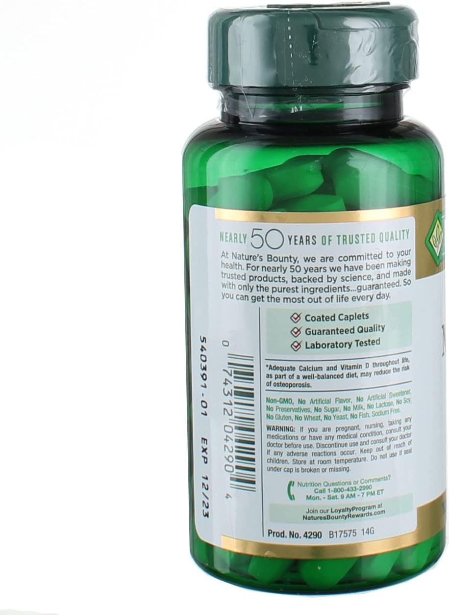 200 Nature's Bounty Calcium Magnesium Zinc Caplets - 2 Bottles of 100 Count - Supplement for Bone Health and Immune Support