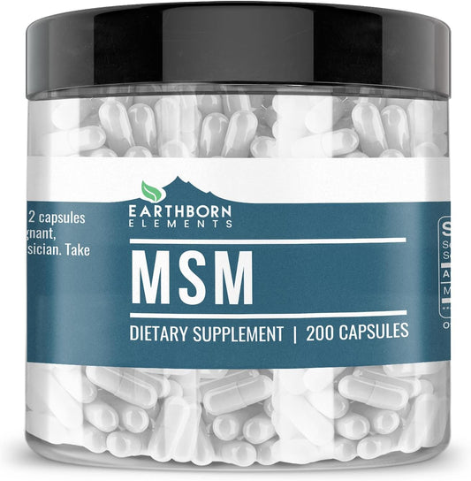 200 Non-GMO MSM Capsules by Earthborn Elements, Easy-to-Swallow Capsules