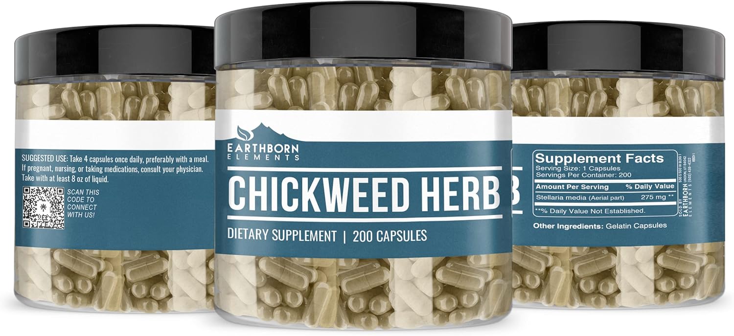 200 Pure Chickweed Herb Capsules - Earthborn Elements, No Fillers or Additives