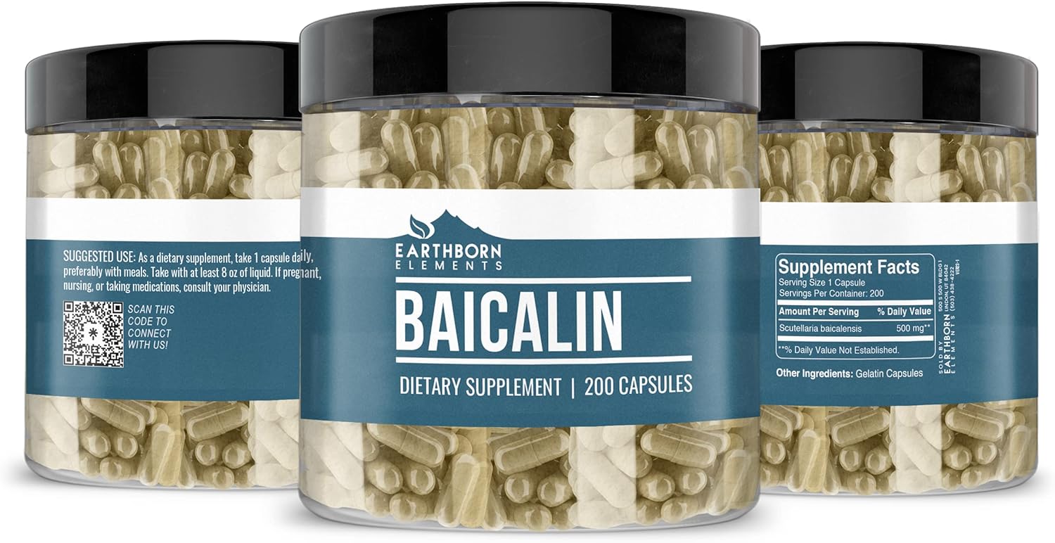 200 Pure & Undiluted Baicalin Capsules by Earthborn Elements - Additive-Free Formula