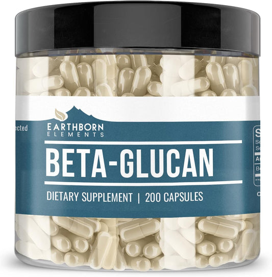 200 Pure & Undiluted Beta Glucan Capsules by Earthborn Elements - Additive-Free