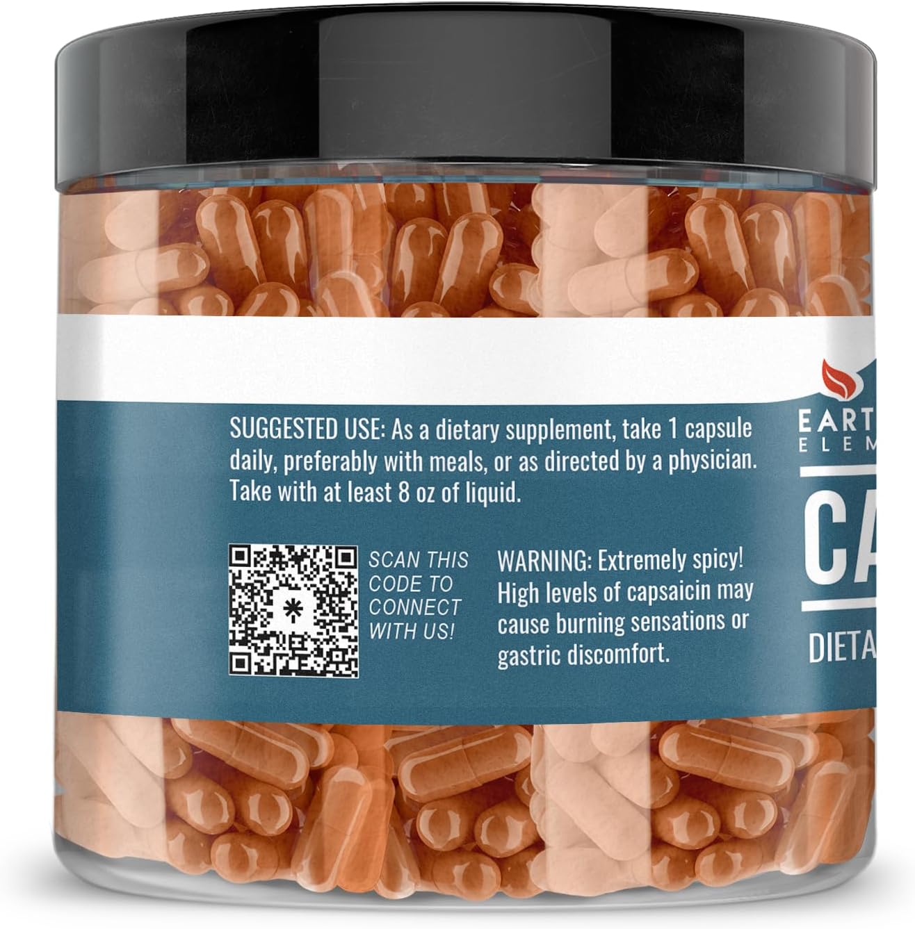 200 Pure & Undiluted Cayenne Pepper Capsules by Earthborn Elements - Additive-Free Formula