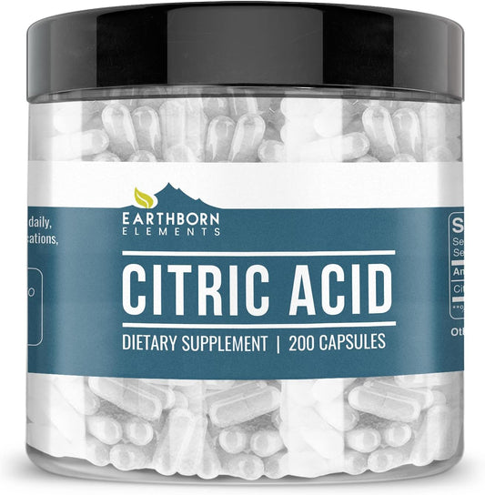 200 Pure & Undiluted Citric Acid Capsules by Earthborn Elements - No Additives