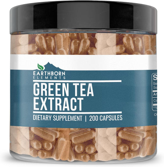 200 Pure & Undiluted Green Tea Extract Capsules by Earthborn Elements - Additive-Free