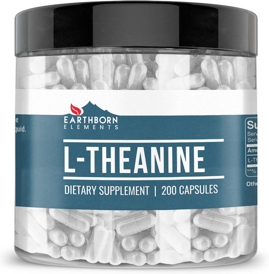 200 Pure & Undiluted L-Theanine Capsules by Earthborn Elements, Additive-Free