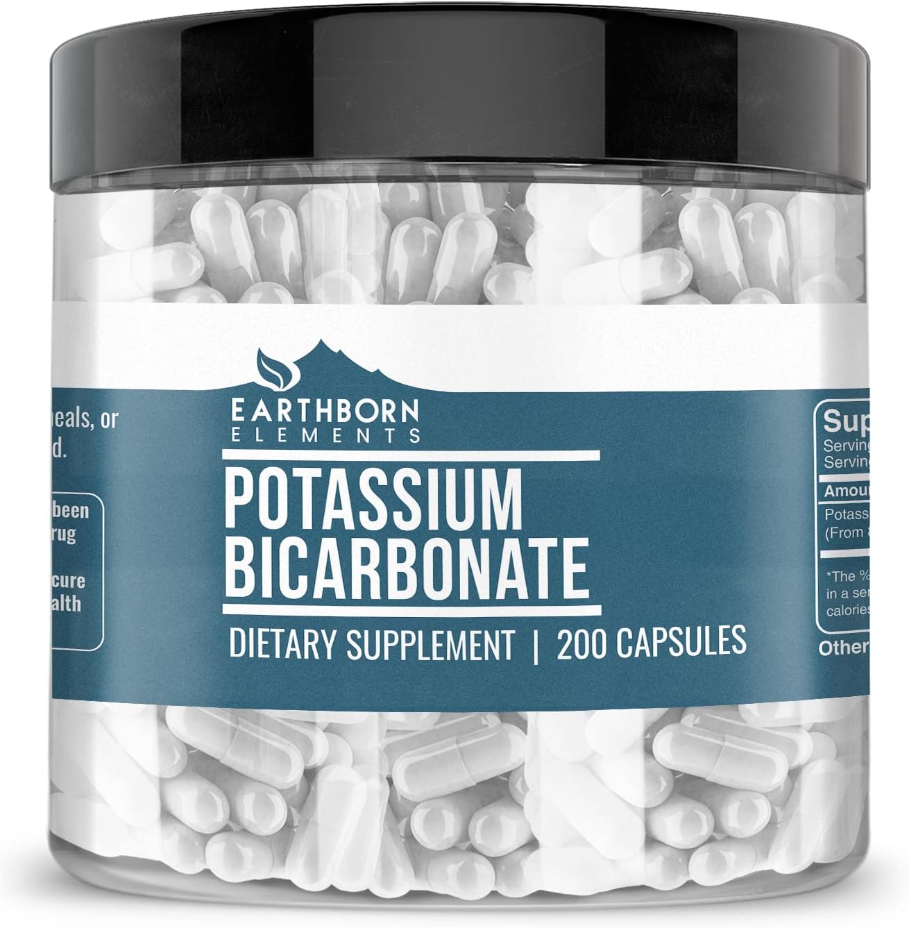 200 Pure & Undiluted Potassium Bicarbonate Capsules by Earthborn Elements - No Additives Included
